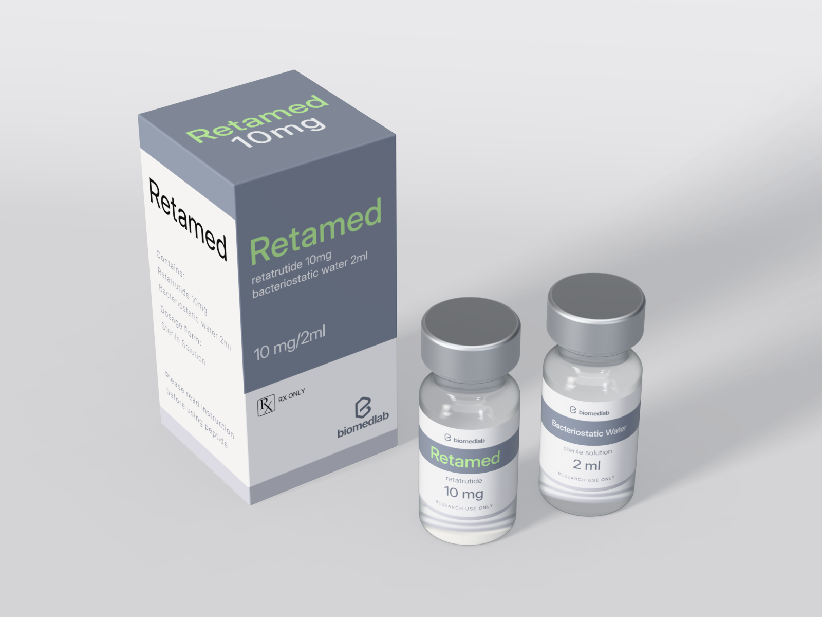 Retamed 10 mg box with peptide and bacteriostatic water vials